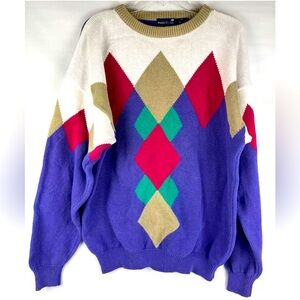 90s XL Sweater Argyle Oversized Stanley Blacker VTG, Purple/Magenta Golf  RARE